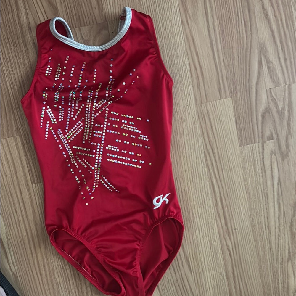 GK Red Leotard with Rhinestone Design